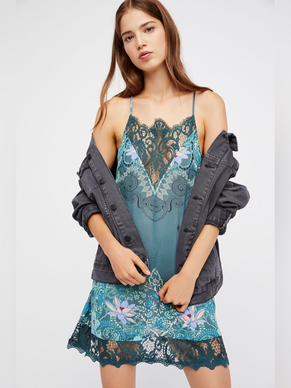 NWT Free People Who's Sorry Now Slip Dress- Jade Combo